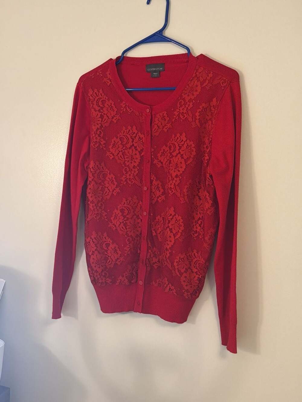 Covington Red Lace Front Button Down Cardigan Size XL